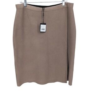 Milano Knit Faux Wrap Midi Skirt Womens XL Camel Tan Pull On Stretch Minimalist